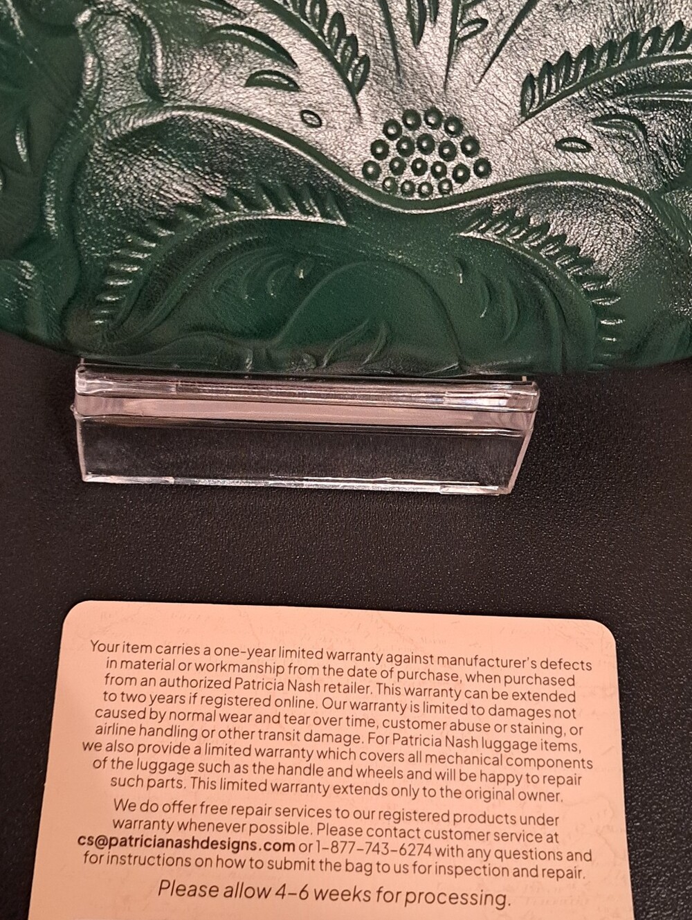 Patricia Nash Emerald Green Embossed Leather Kiss-Lock Coin Purse with Keyring, - Picture 3 of 6